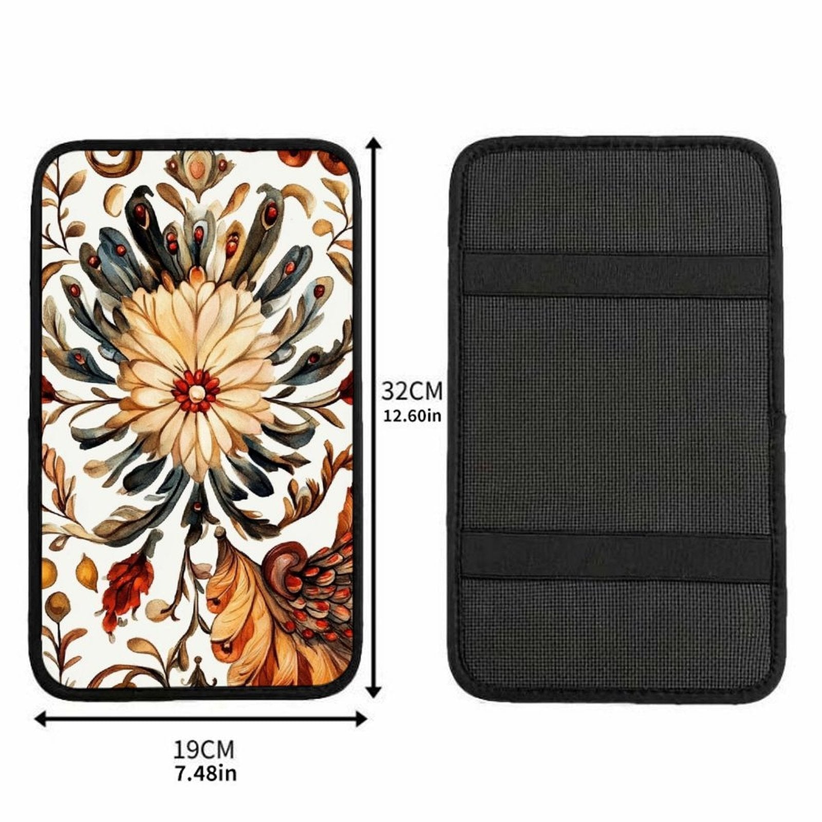 Symmetrical Floral Art Car Armrest Cushion – Elegant Console Pad