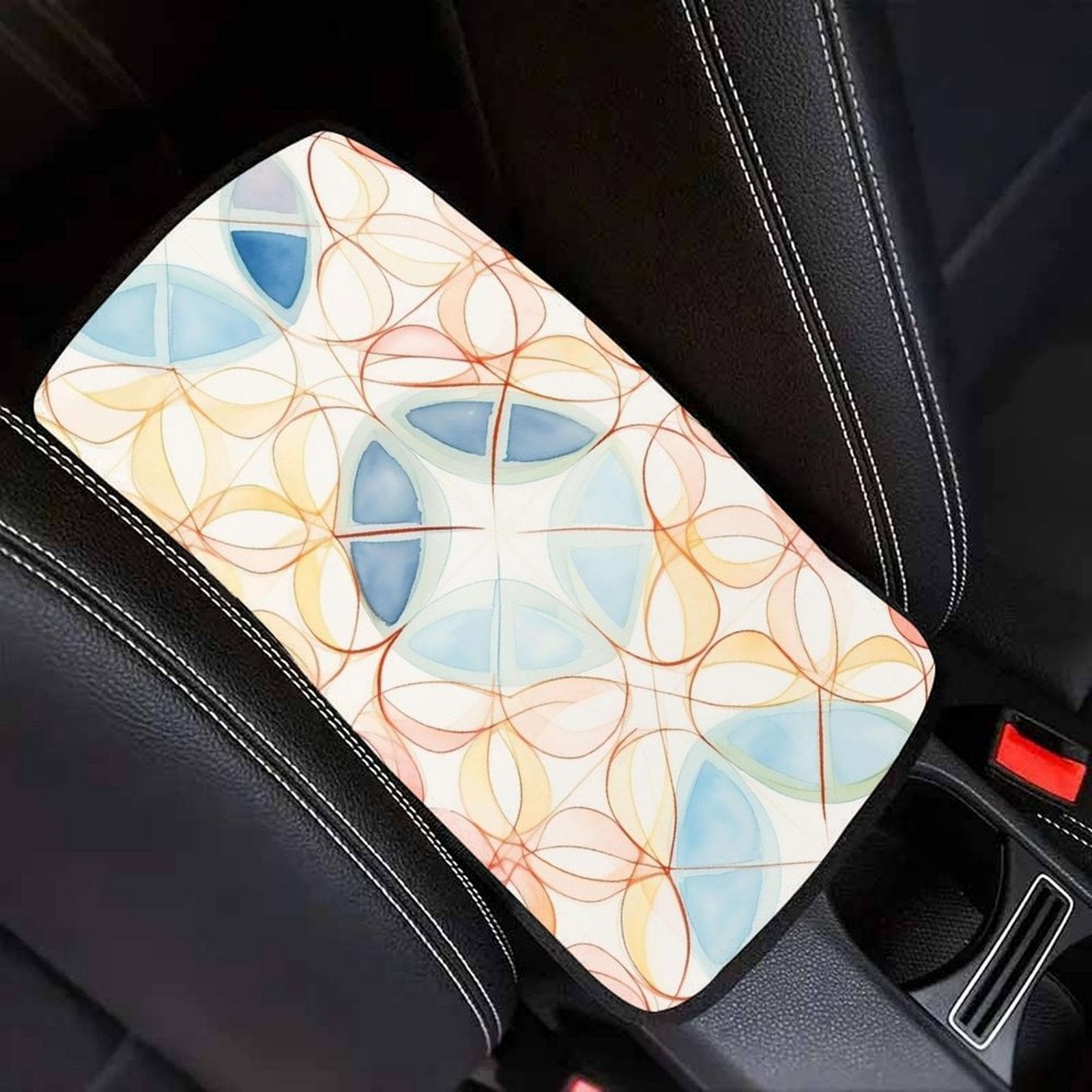 Abstract Geometric Car Seat Belt Pad – Soft Padded Shoulder Strap Cover, 32x19cm Universal Seatbelt Cushion with Elegant Modern Design