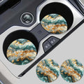 4pcs Luxury Green Marble Car Cup Holder Coasters, Gold Fluid Art Stone Pattern, Absorbent Non-Slip Round Auto Cup Mat Set