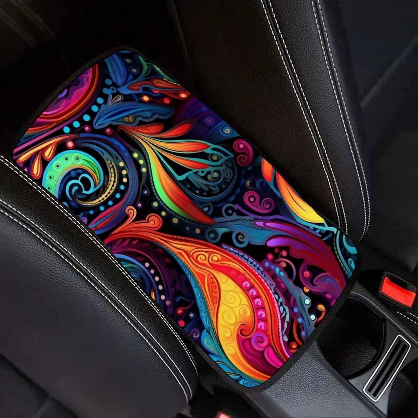 Abstract Colorful Art Car Armrest Cushion – Artistic Console Pad