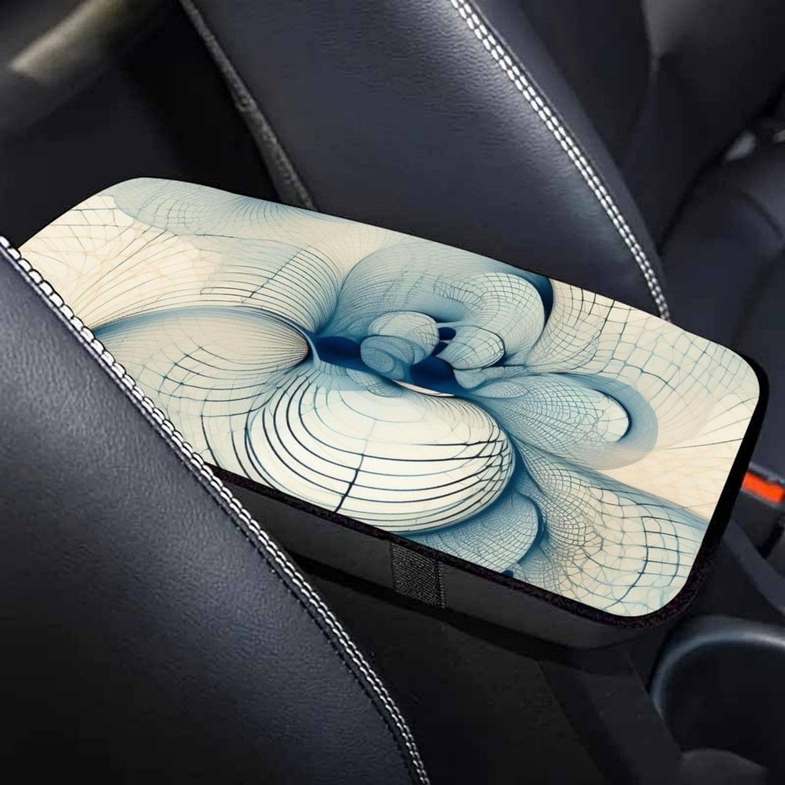 Abstract Blue Line Art Car Armrest Cushion – Minimal Console Pad