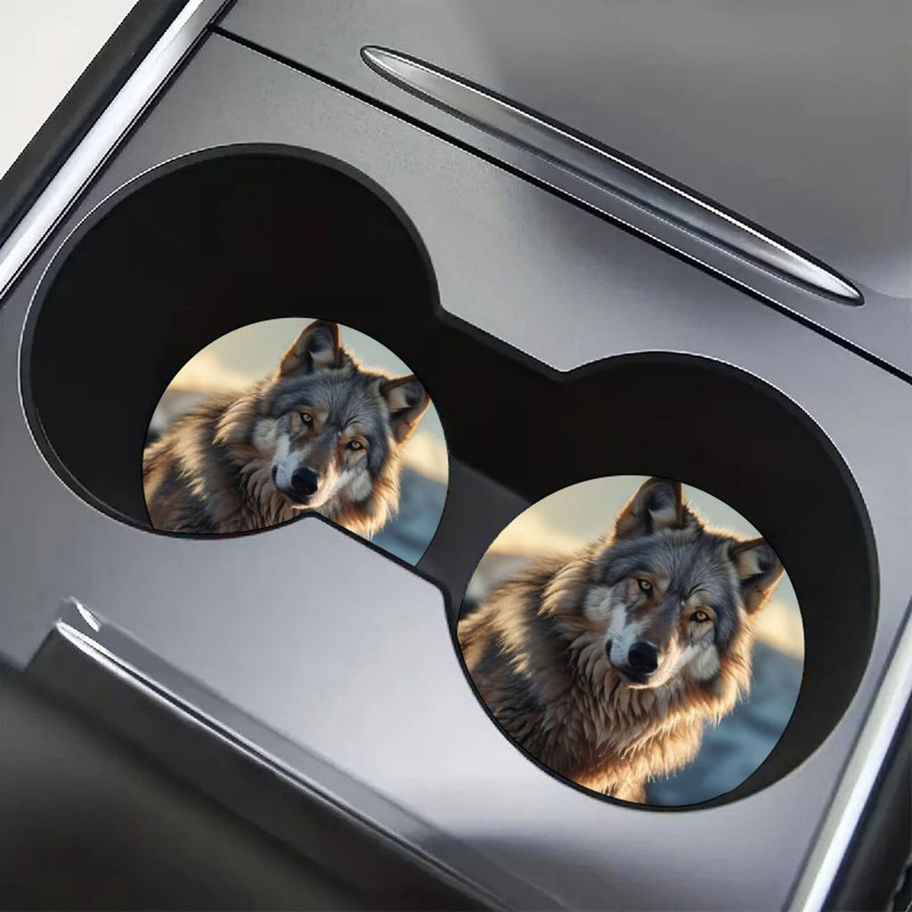 4PCS Wolf King Pattern Absorbent Car Cup Holder Coaster, Anti-Slip Removable Universal Cup Coaster, Automotive Accessory