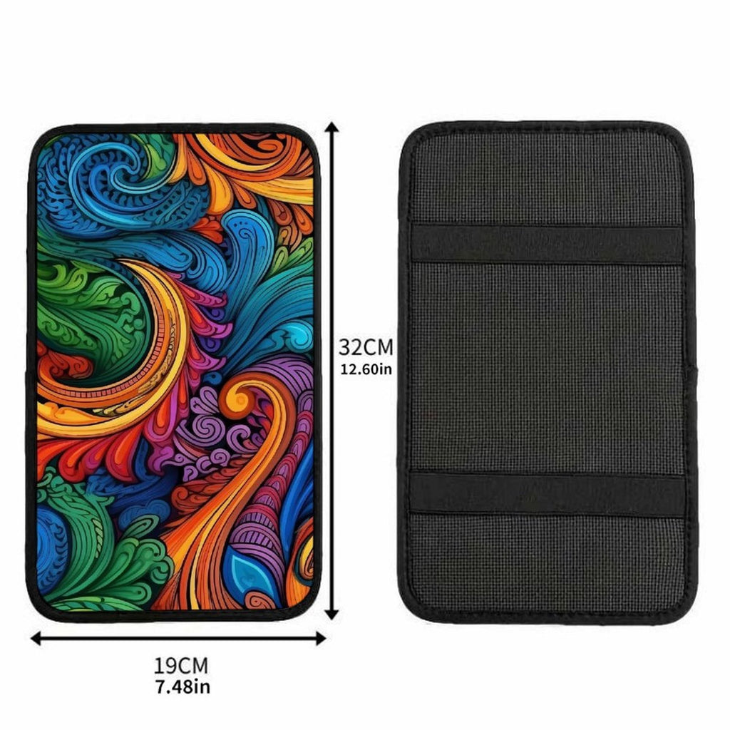 Vibrant Swirl Art Car Armrest Cushion – Colorful Console Pad