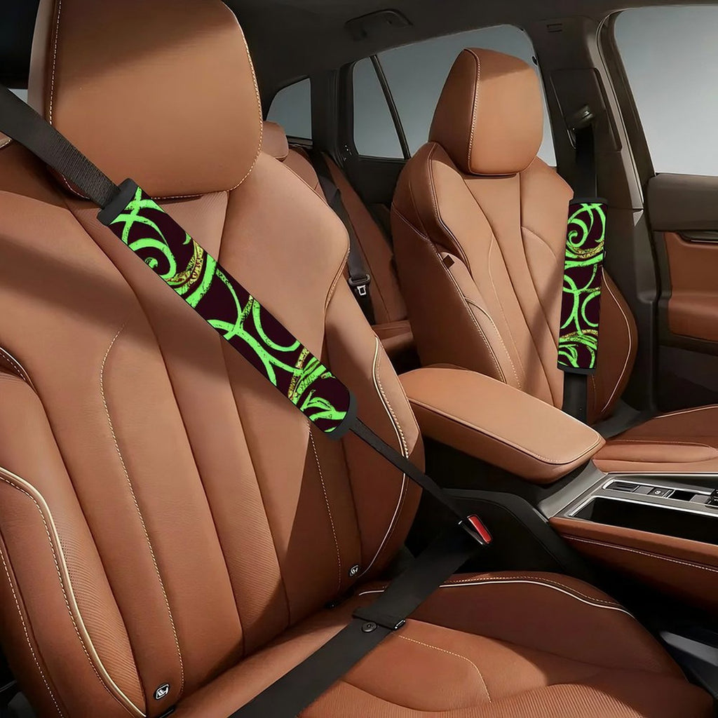 Universal Seat Belt Pad, Soft Shoulder Strap Cover Cushion, Neon Green Tribal Pattern, Comfort Protector for Car Seatbelt, Bag Strap
