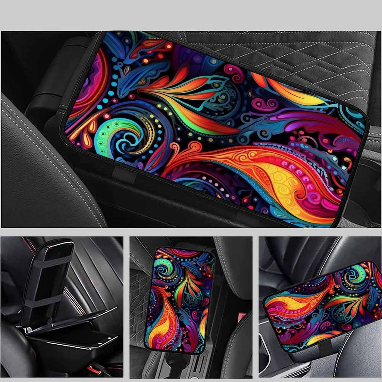 Abstract Colorful Art Car Armrest Cushion – Artistic Console Pad