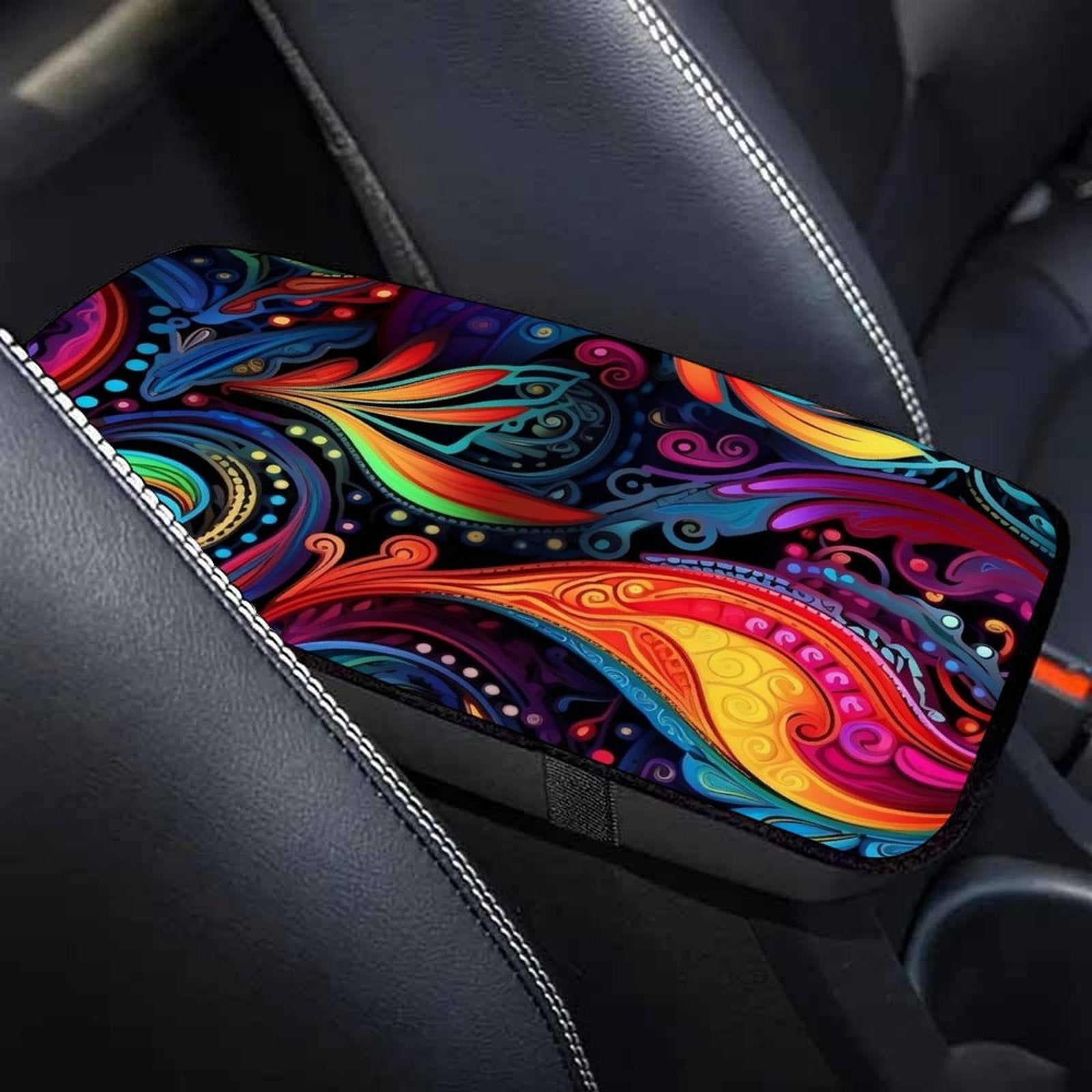 Abstract Colorful Art Car Armrest Cushion – Artistic Console Pad
