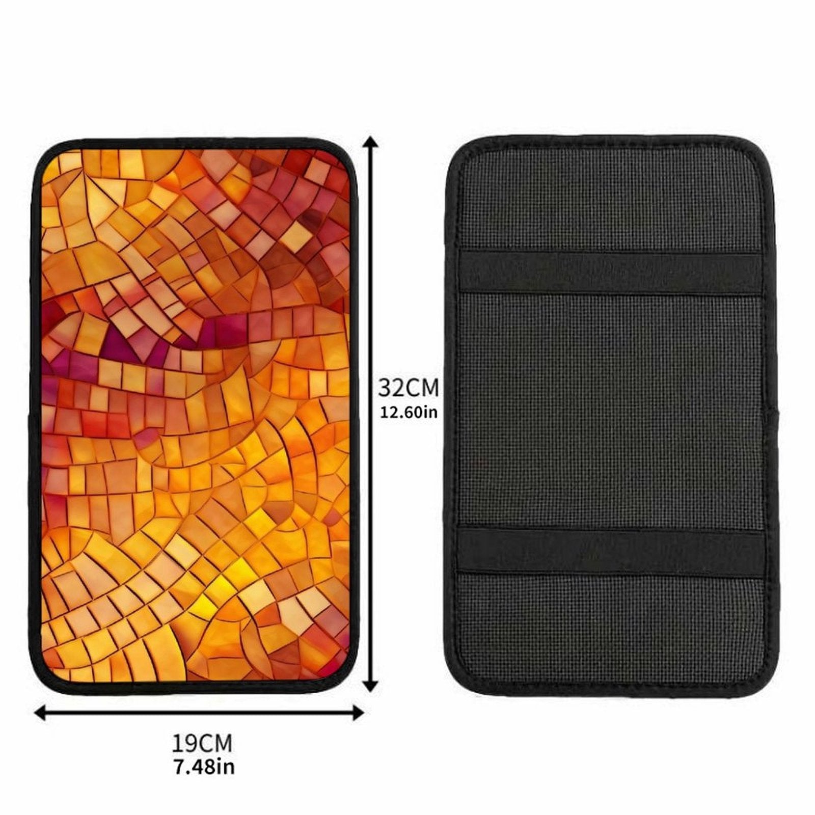 Warm Orange Mosaic Pattern Car Armrest Cushion – Artistic Console Pad