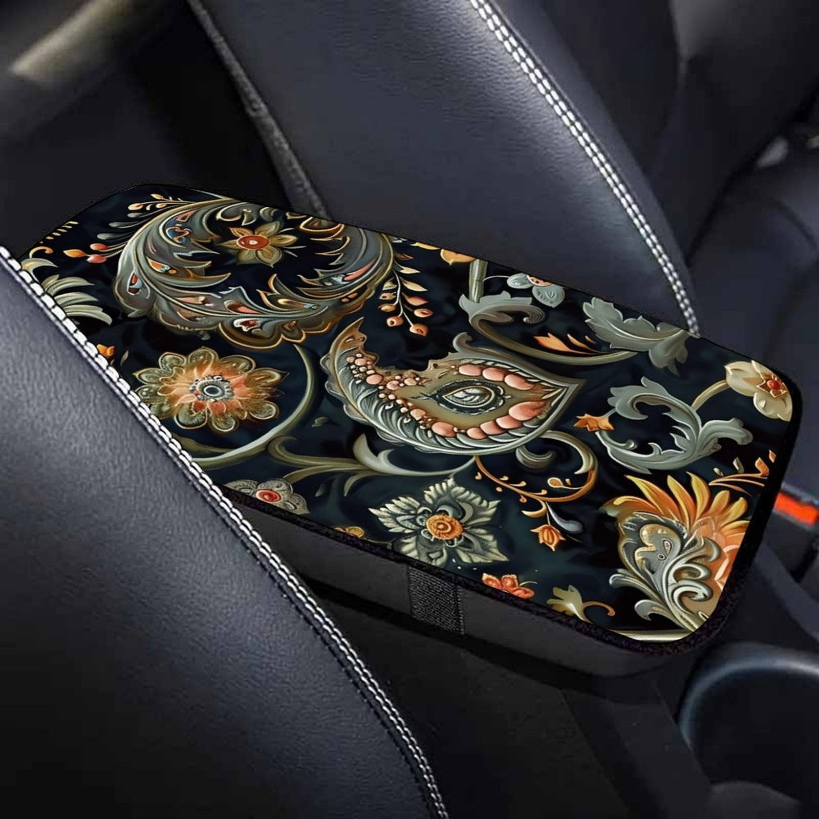 Vintage Ornamental Pattern Car Armrest Cushion – Elegant Console Pad