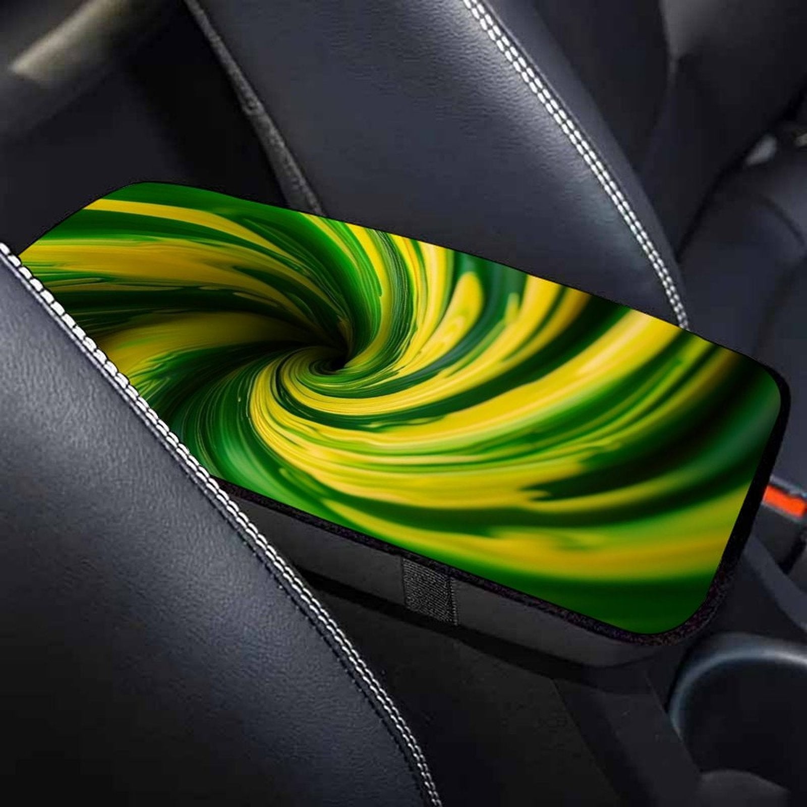 TITLE  Green Swirl Car Seat Belt Pad – Soft Shoulder Strap Cover, 32x19cm Universal Seatbelt Cushion with Abstract Vortex Design