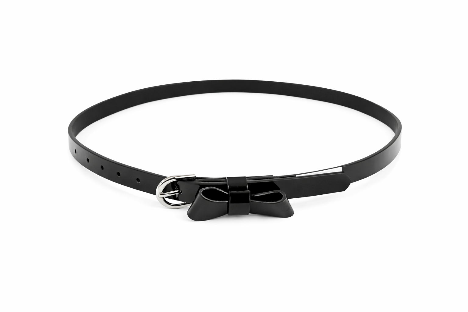 Slim Black Bow Belt with Silver Buckle | Skinny Adjustable Waist Belt