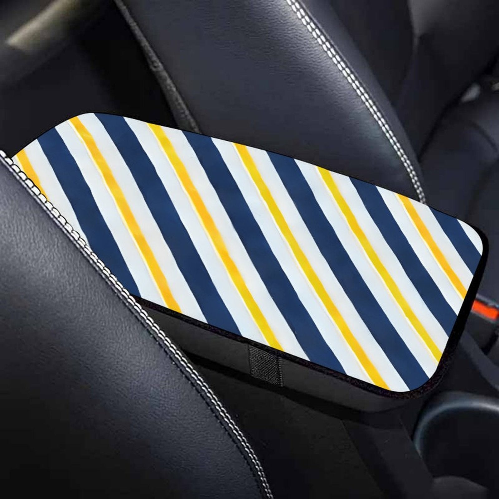 Striped Car Seat Belt Pad – Soft Shoulder Strap Cover, 32x19cm Universal Seatbelt Cushion with Modern Blue & Yellow Design