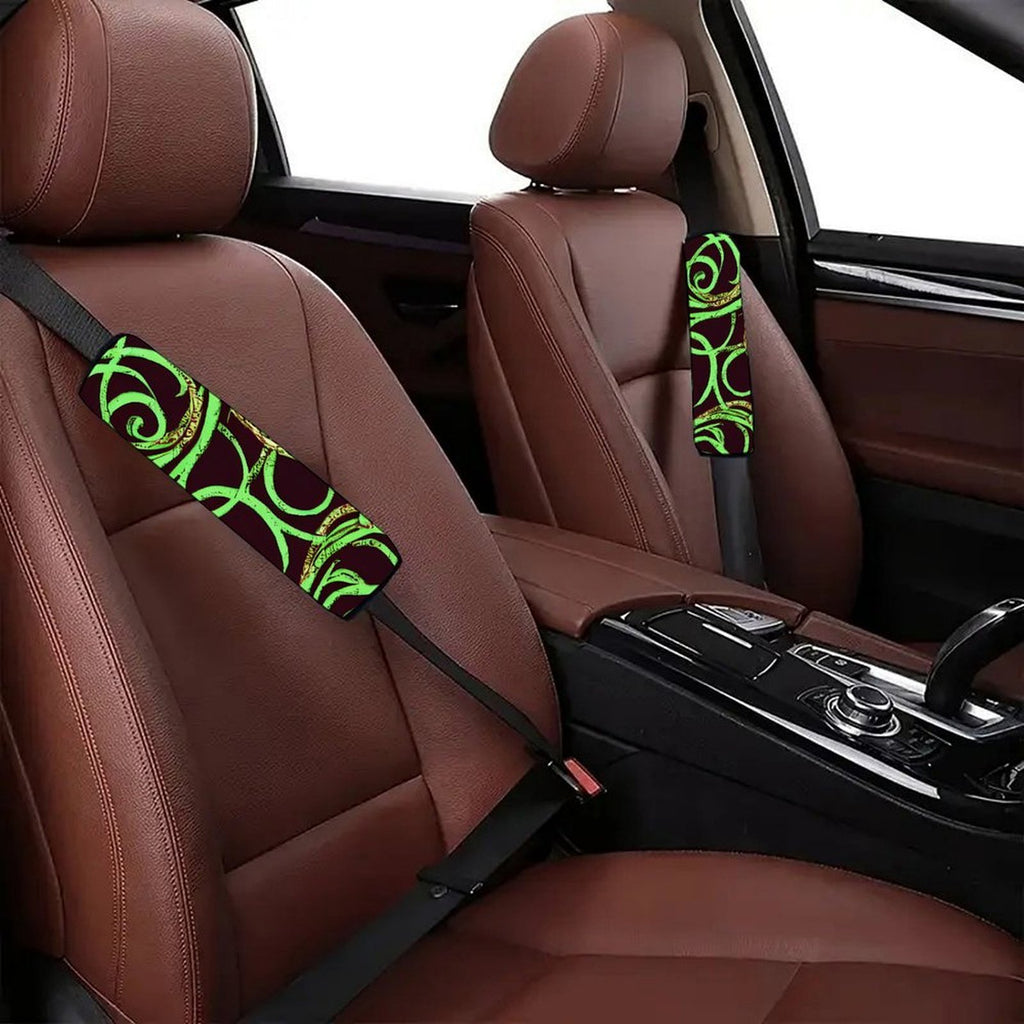 Universal Seat Belt Pad, Soft Shoulder Strap Cover Cushion, Neon Green Tribal Pattern, Comfort Protector for Car Seatbelt, Bag Strap