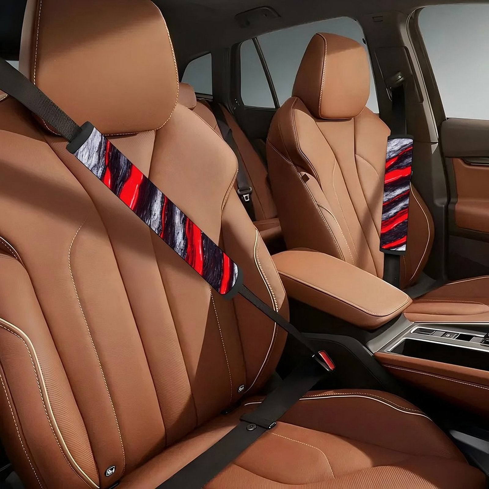 Universal Seat Belt Pad, Soft Shoulder Strap Cover Cushion, Red & Black Racing Stripe Pattern, Comfort Protector for Car Seatbelt, Truck SUV