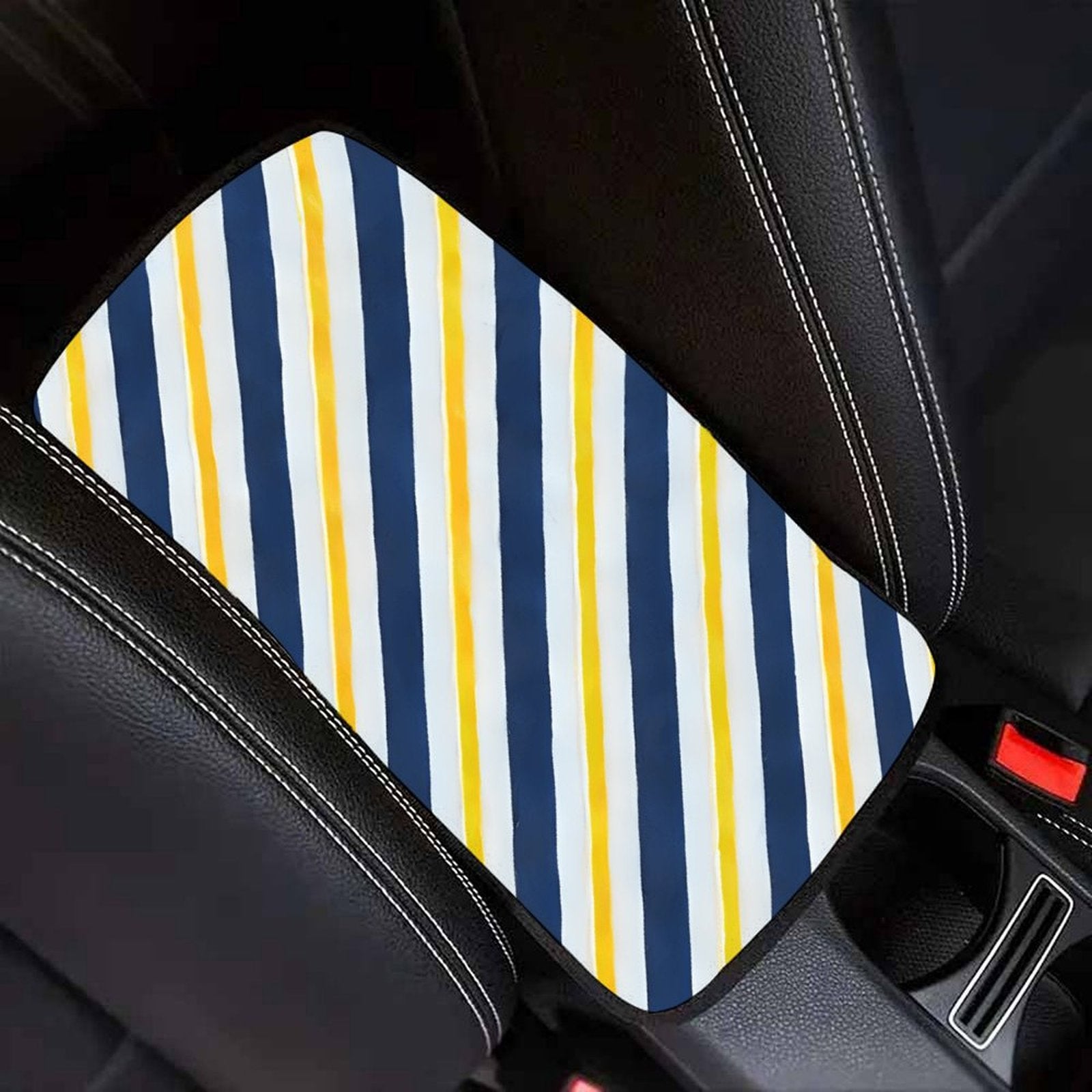 Striped Car Seat Belt Pad – Soft Shoulder Strap Cover, 32x19cm Universal Seatbelt Cushion with Modern Blue & Yellow Design