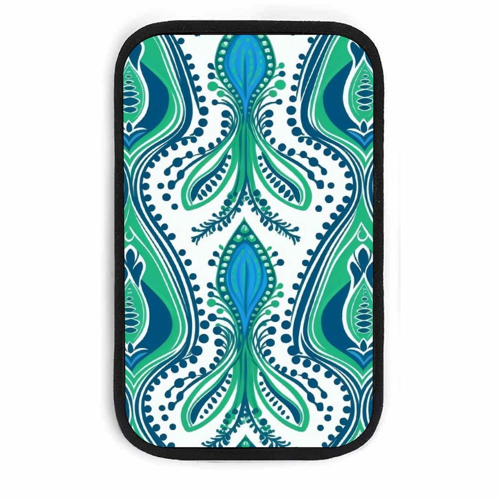 Teal Symmetrical Pattern Car Armrest Cushion – Decorative Console Pad