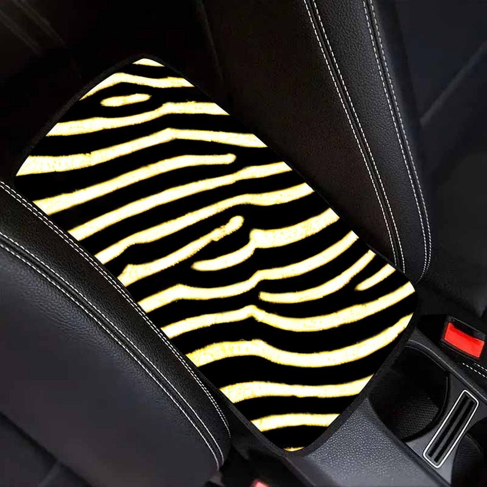 Black and Gold Zebra Pattern Car Armrest Cushion – Bold Console Pad