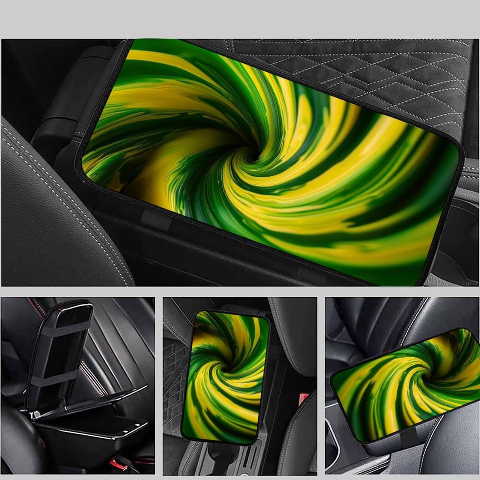 TITLE  Green Swirl Car Seat Belt Pad – Soft Shoulder Strap Cover, 32x19cm Universal Seatbelt Cushion with Abstract Vortex Design
