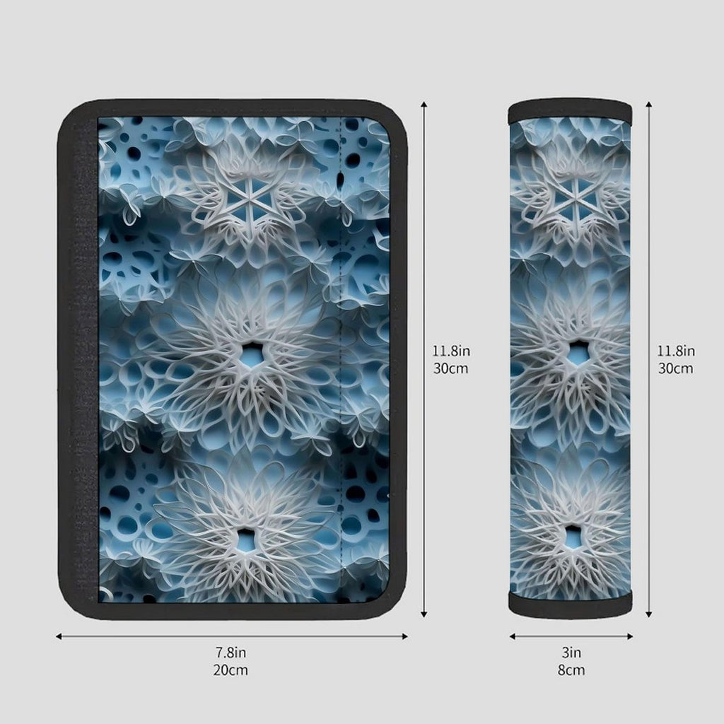 Universal Seat Belt Pad, Soft Shoulder Strap Cover Cushion, Blue Mandala Snowflake Pattern, Comfort Protector for Car Seatbelt, Backpack Strap