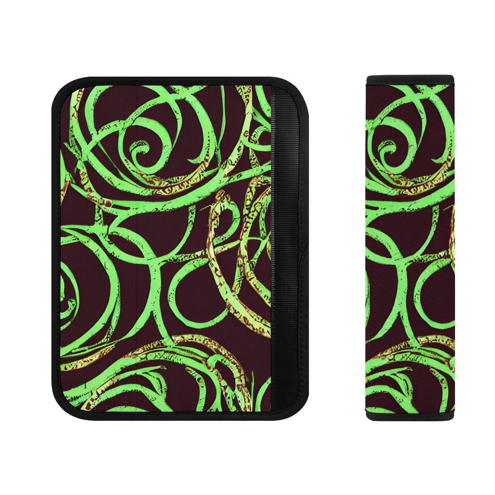 Universal Seat Belt Pad, Soft Shoulder Strap Cover Cushion, Neon Green Tribal Pattern, Comfort Protector for Car Seatbelt, Bag Strap