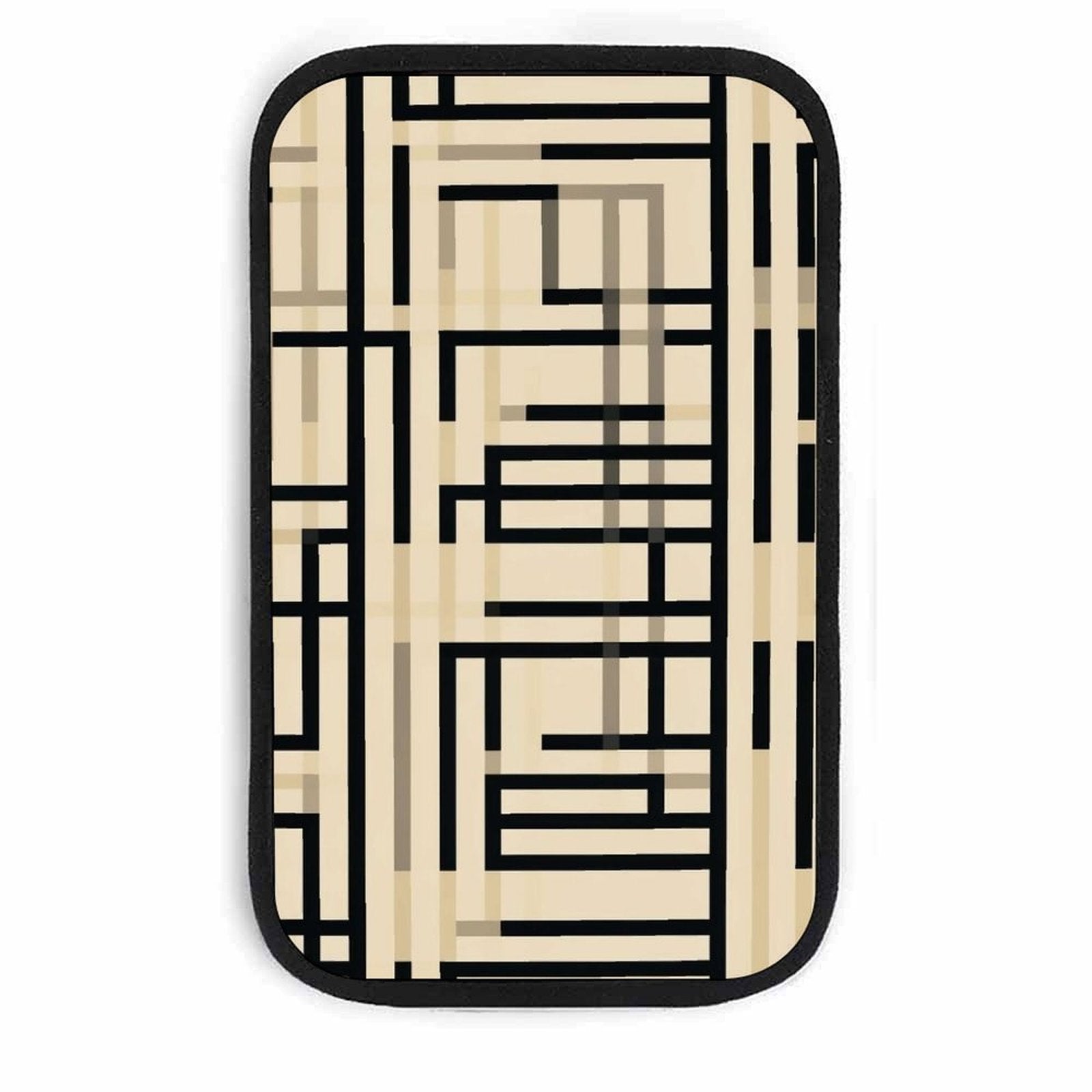 Beige and Black Geometric Line Car Armrest Cushion – Modern Console Pad