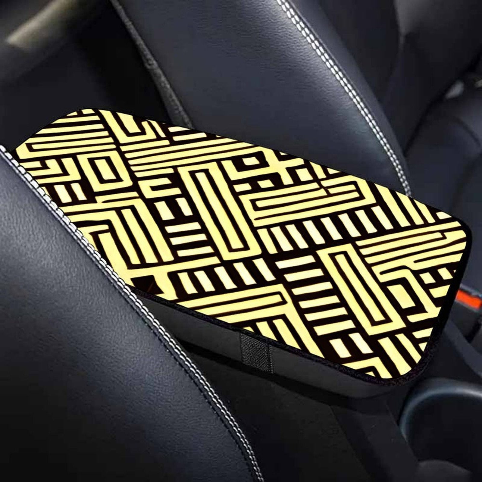 Black and Gold Geometric Car Armrest Cushion – Luxury Console Pad