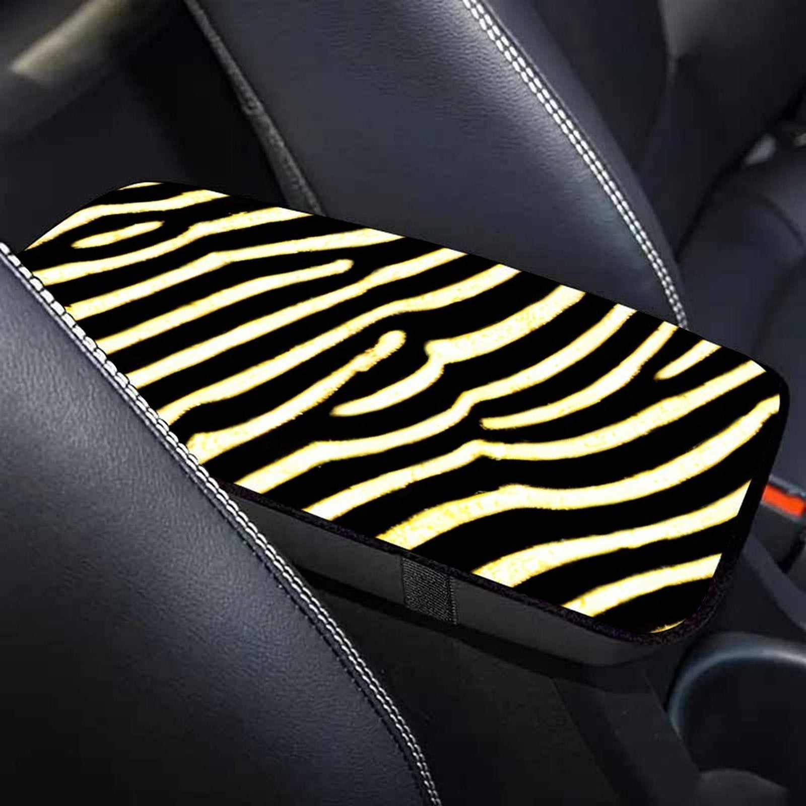Black and Gold Zebra Pattern Car Armrest Cushion – Bold Console Pad