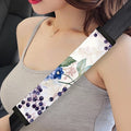 Universal Seat Belt Pad, Soft Shoulder Strap Cover Cushion, Blue Flower & Berry Pattern, Comfort Protector for Car Seatbelt, Backpack Strap