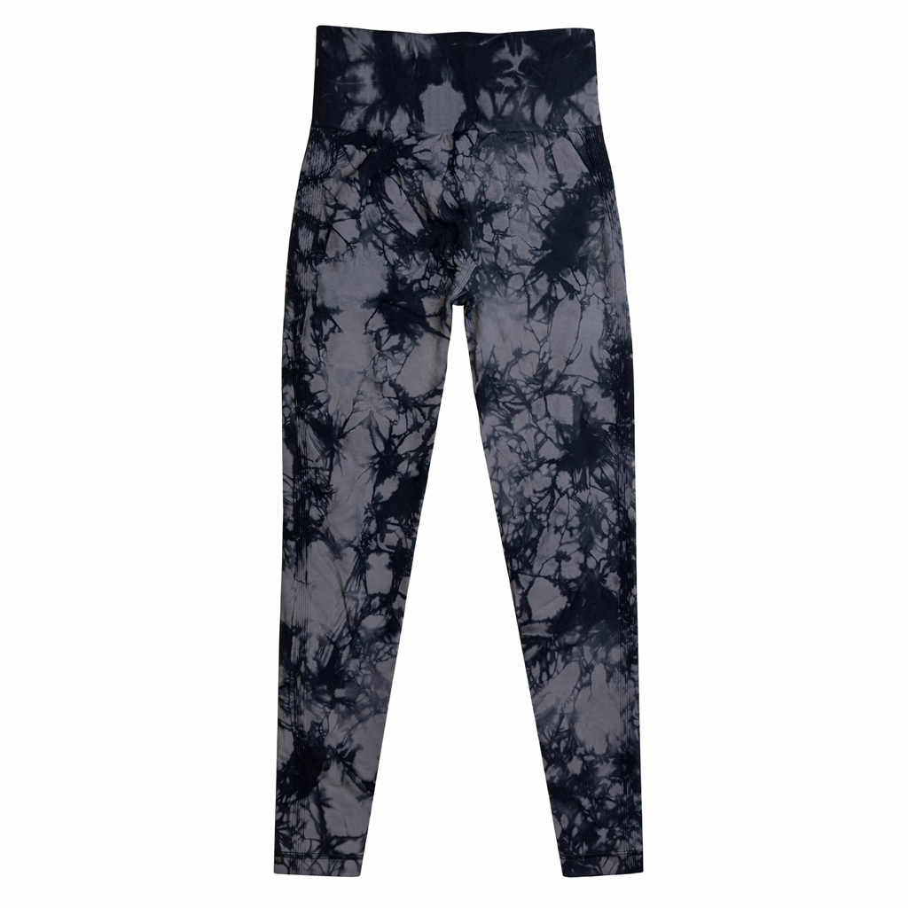 Women’s High Waist Yoga Leggings | Olive Green Black Tie Dye | Stretch Fit