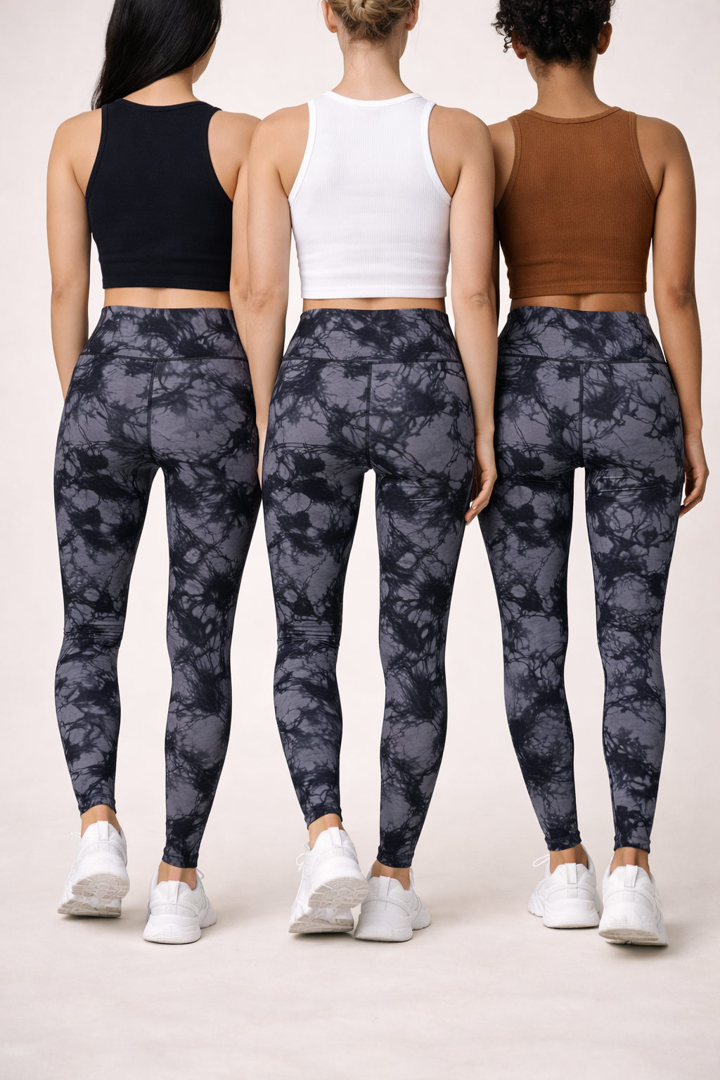 Women’s High Waist Yoga Leggings | Olive Green Black Tie Dye | Stretch Fit