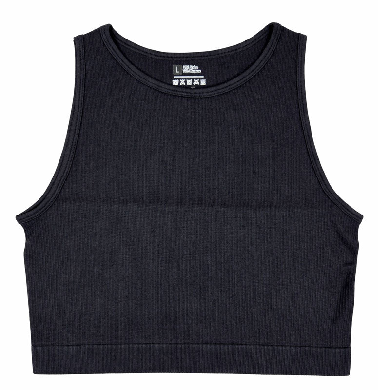 Women’s Ribbed Crop Tank Top | High Neck Sleeveless Bralette | Stretch Fit