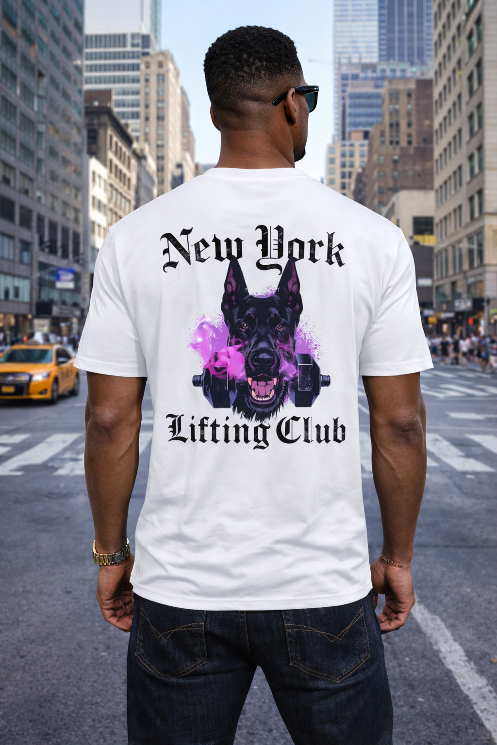 Men’s Graphic T-Shirt, Back Print Gym Workout Tee, Casual Streetwear Top, Short Sleeve Crewneck Summer Shirt, Sports Dog Head with Dumbbells Design