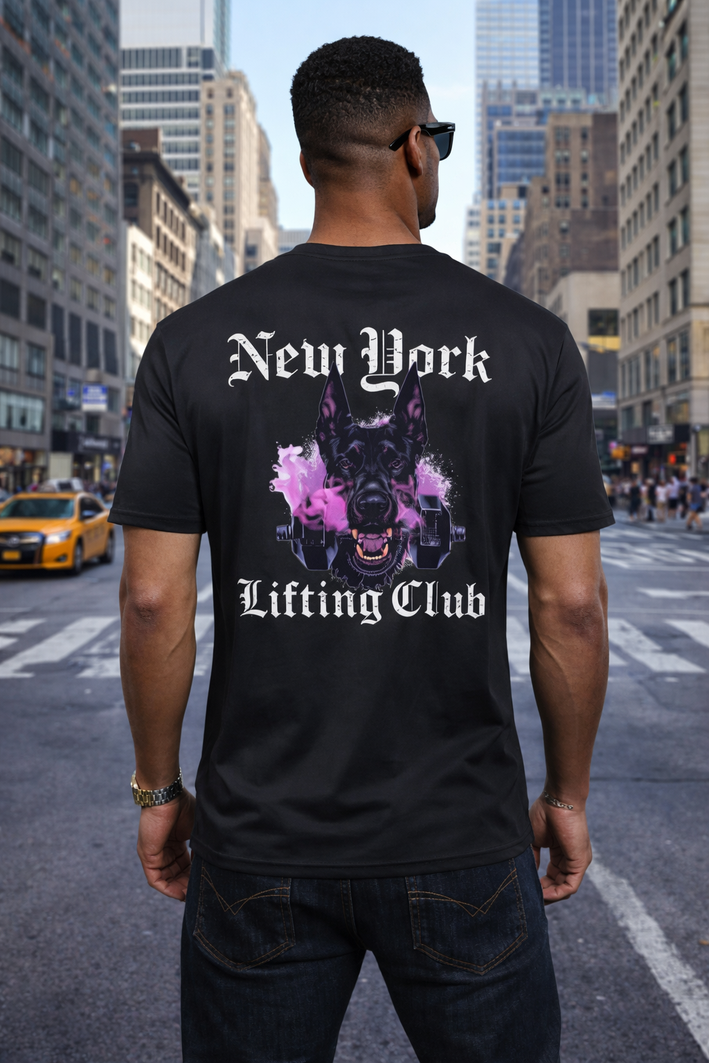 Men’s Graphic T-Shirt, Back Print Gym Workout Tee, Casual Streetwear Top, Short Sleeve Crewneck Summer Shirt, Sports Dog Head with Dumbbells Design