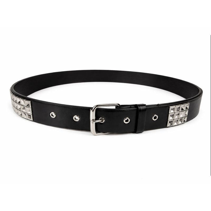 Women’s Black Punk Stud Belt | Square Rivets | Silver Buckle | Adjustable Fit