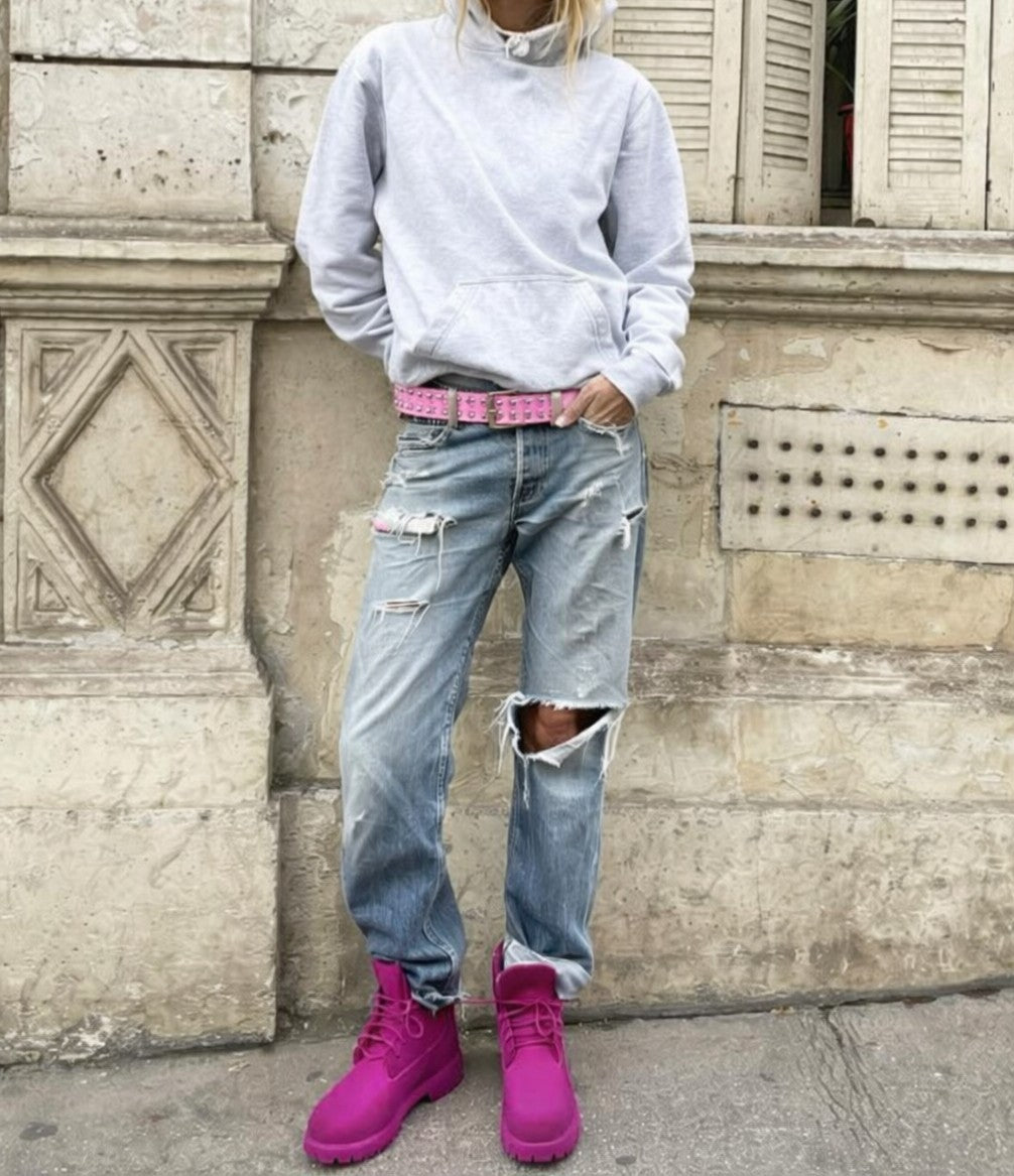 Women’s Pink Canvas Grommet Belt 1.77” (4.5cm) | Double Prong Buckle | Adjustable