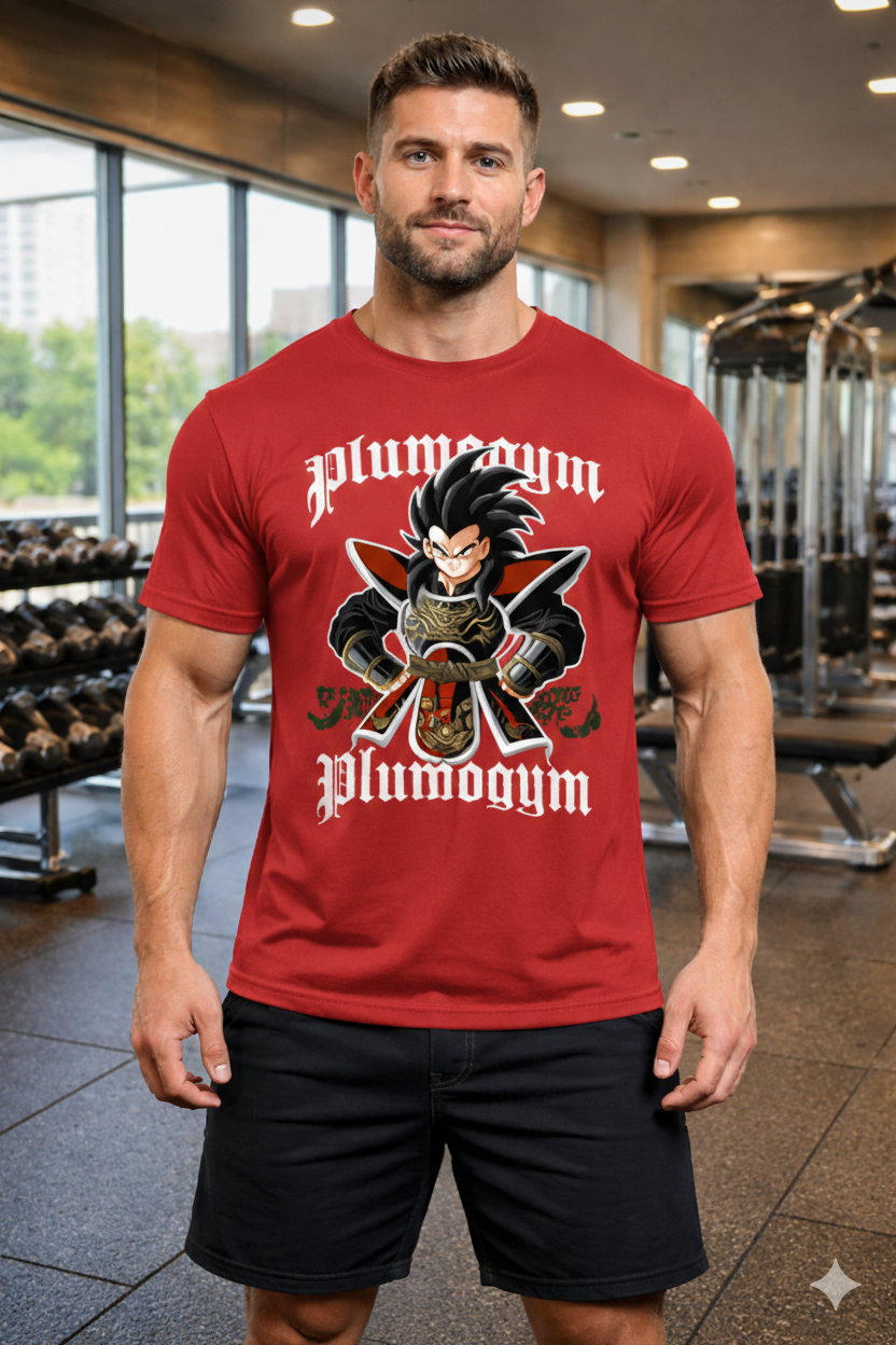 Men’s Gym T-Shirt, Graphic Fitness Tee, Casual Streetwear Top, Short Sleeve Crew Neck Workout Shirt, Anime Warrior Print