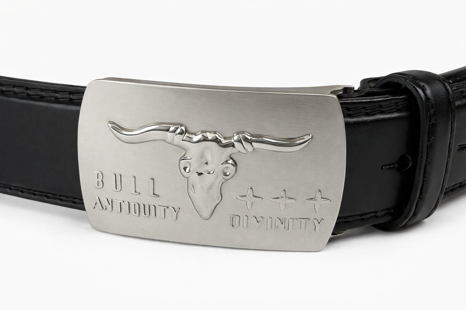 Black Belt with Bull Head Buckle | Silver Plate Buckle | Adjustable Waist Belt