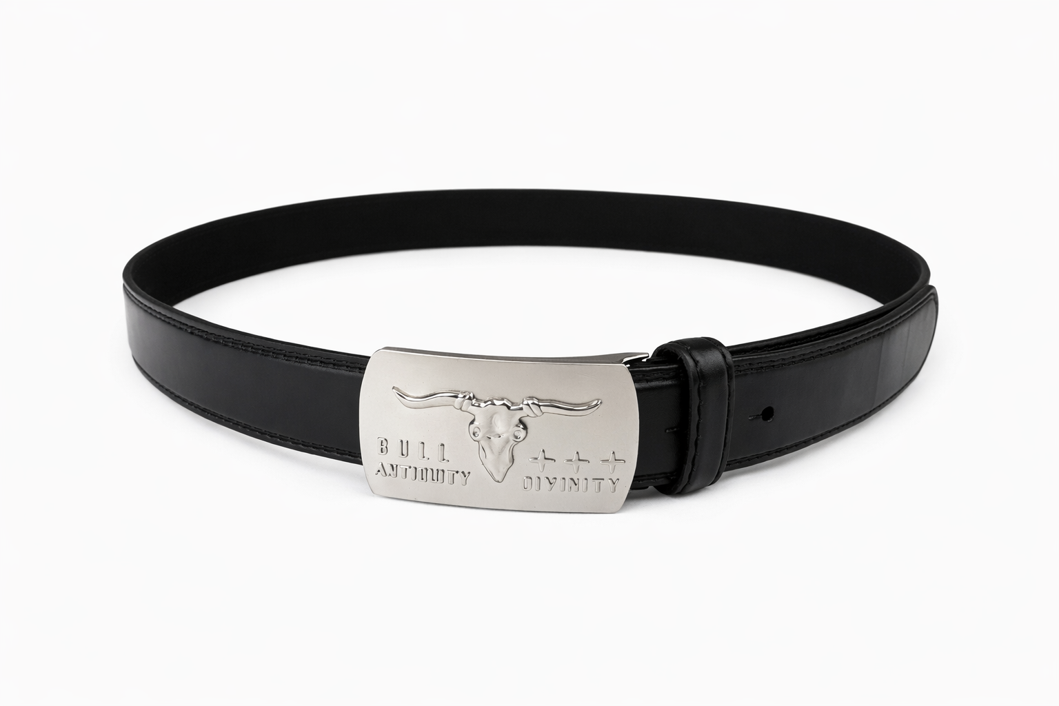 Black Belt with Bull Head Buckle | Silver Plate Buckle | Adjustable Waist Belt