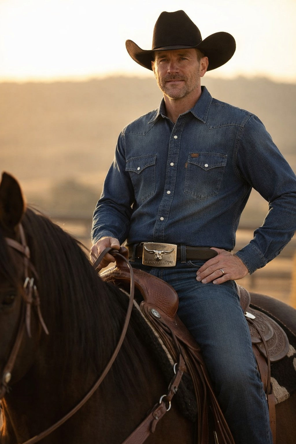 Black Belt with Bull Head Buckle | Silver Plate Buckle | Adjustable Waist Belt