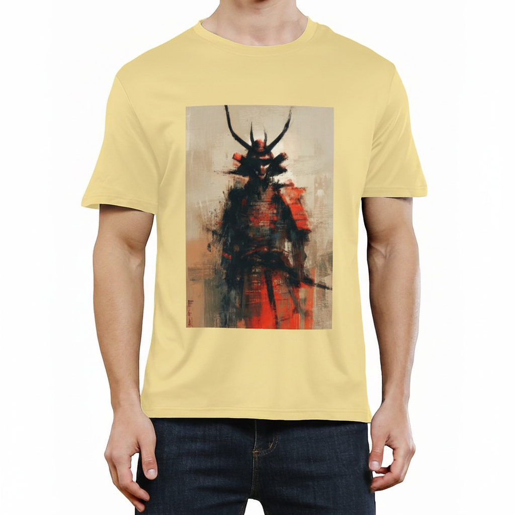 Men’s Graphic T-Shirt, Casual Streetwear Tee, Short Sleeve Top, Samurai Art Print Crewneck, Soft Breathable Summer Shirt