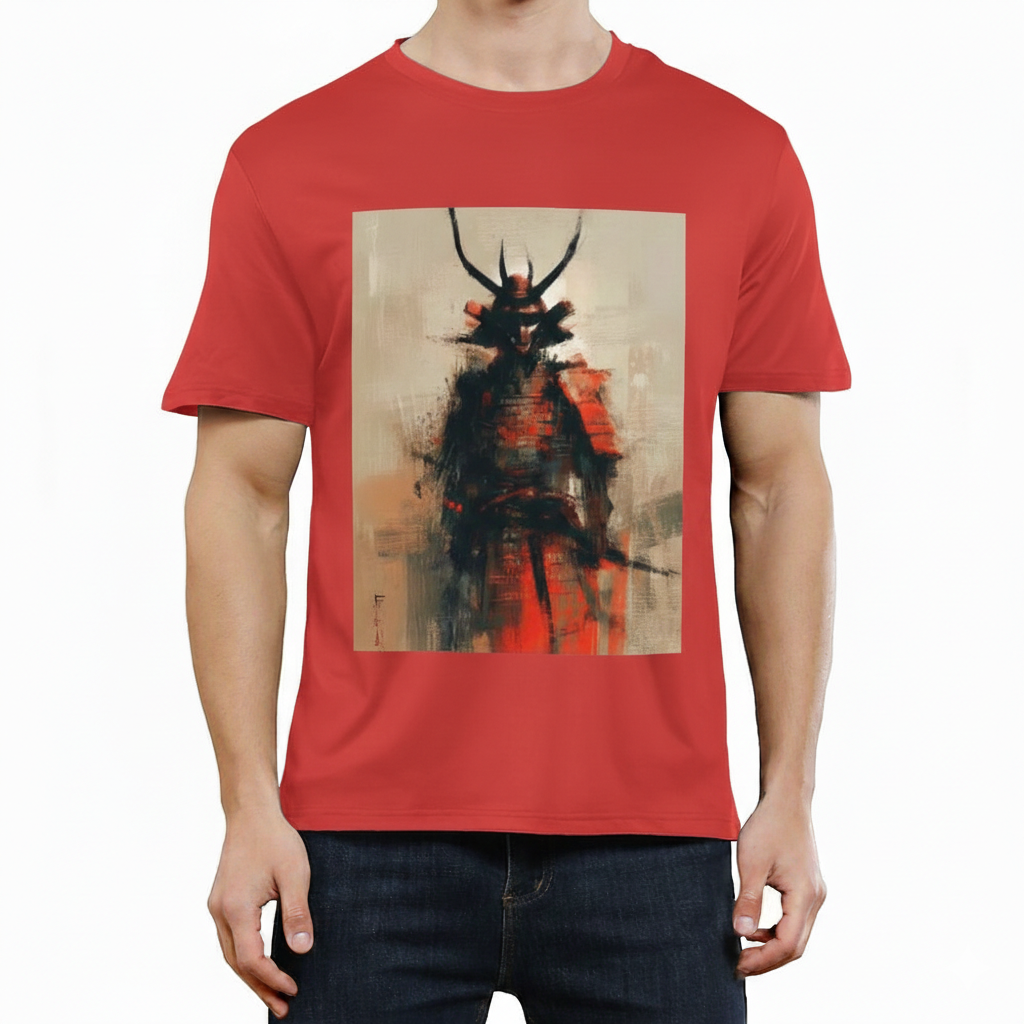 Men’s Graphic T-Shirt, Casual Streetwear Tee, Short Sleeve Top, Samurai Art Print Crewneck, Soft Breathable Summer Shirt