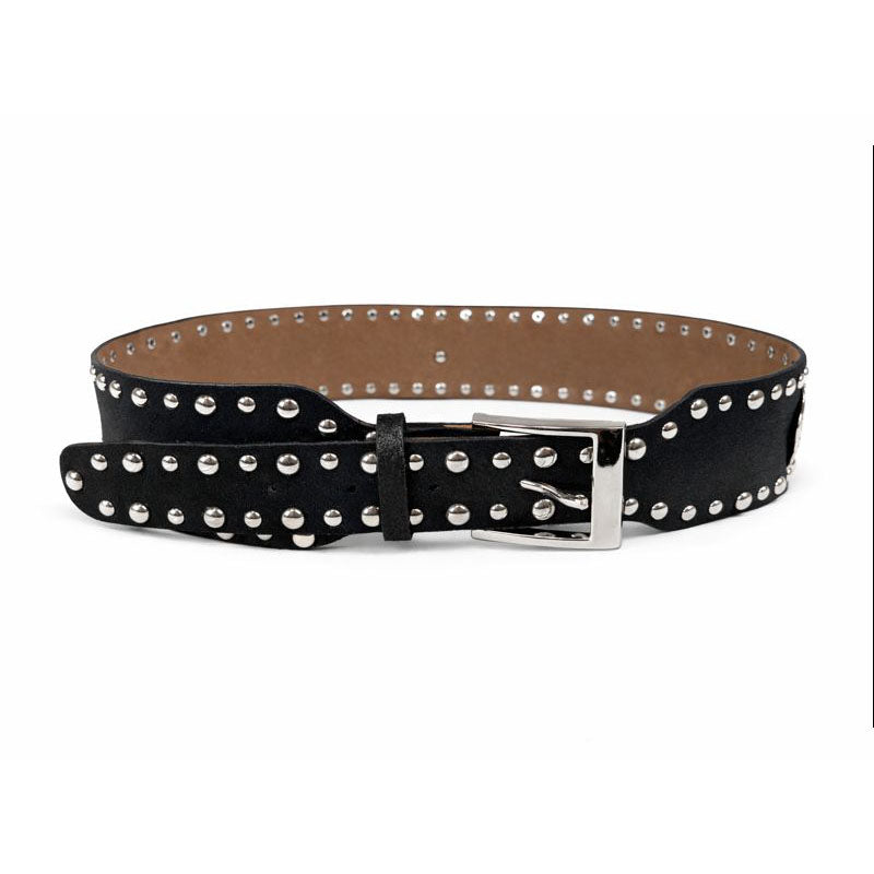 Women’s Black Studded Belt | Silver Buckle | Punk Rock Style Adjustable Waist