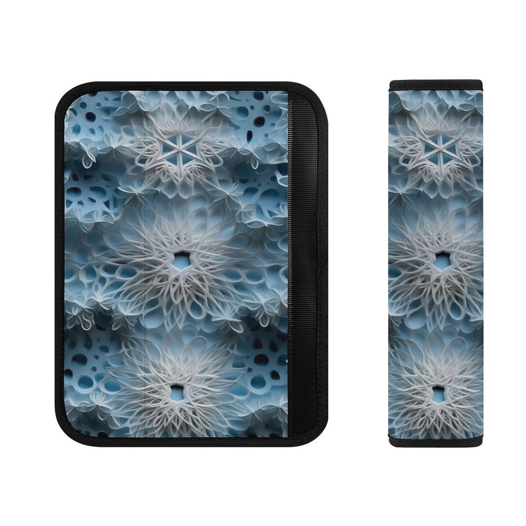Universal Seat Belt Pad, Soft Shoulder Strap Cover Cushion, Blue Mandala Snowflake Pattern, Comfort Protector for Car Seatbelt, Backpack Strap