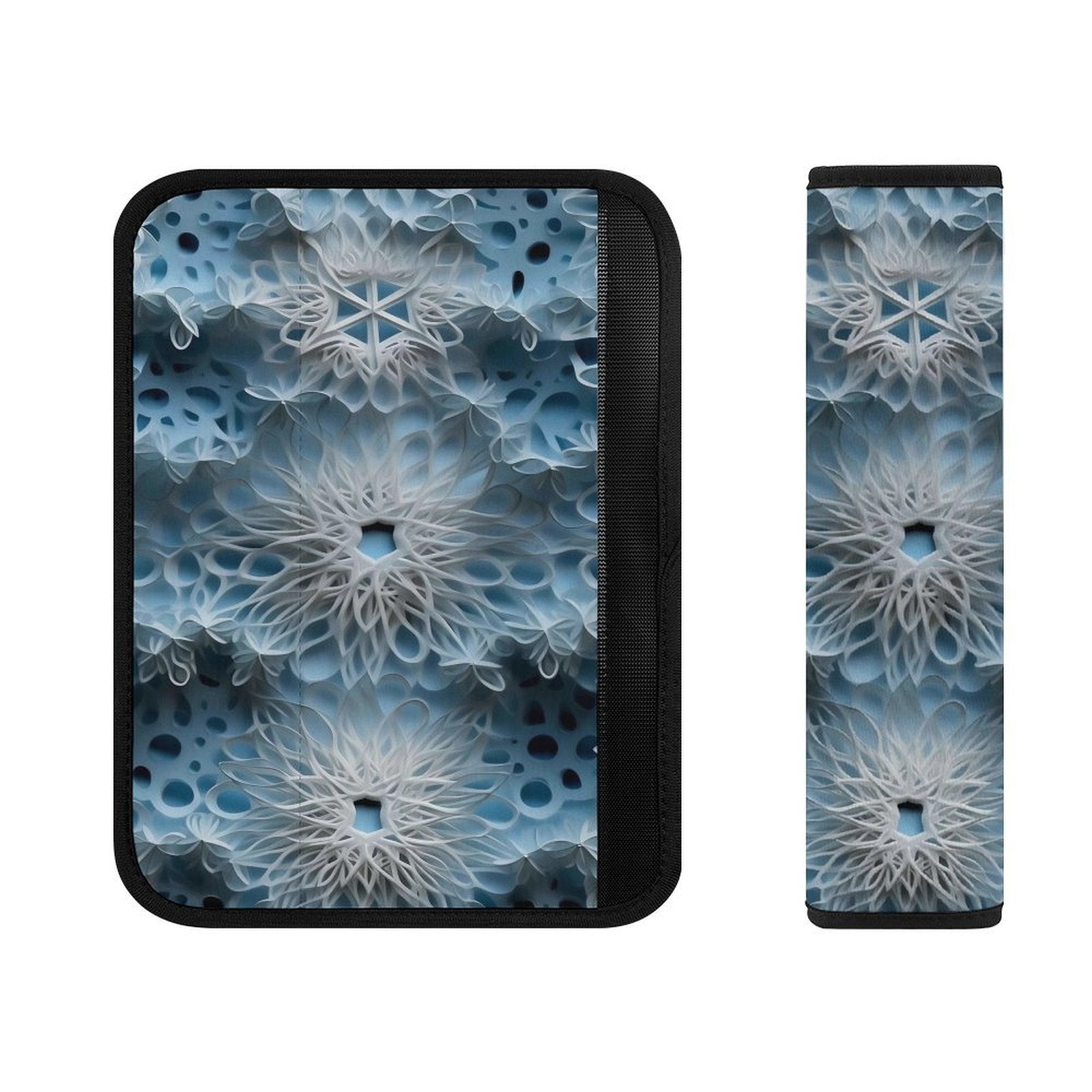 Universal Seat Belt Pad, Soft Shoulder Strap Cover Cushion, Blue Mandala Snowflake Pattern, Comfort Protector for Car Seatbelt, Backpack Strap