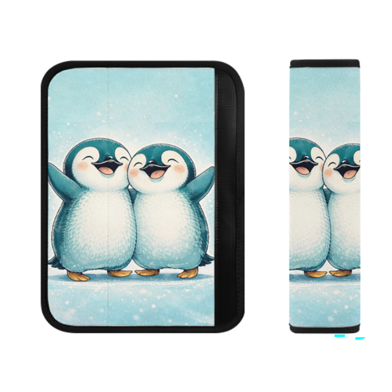 Adorable Penguins Snowy Cartoon Seat Belt Cover Pad, Soft Neck & Shoulder Protector, Universal for All Car Models, 8.1 x 11.2 Inches