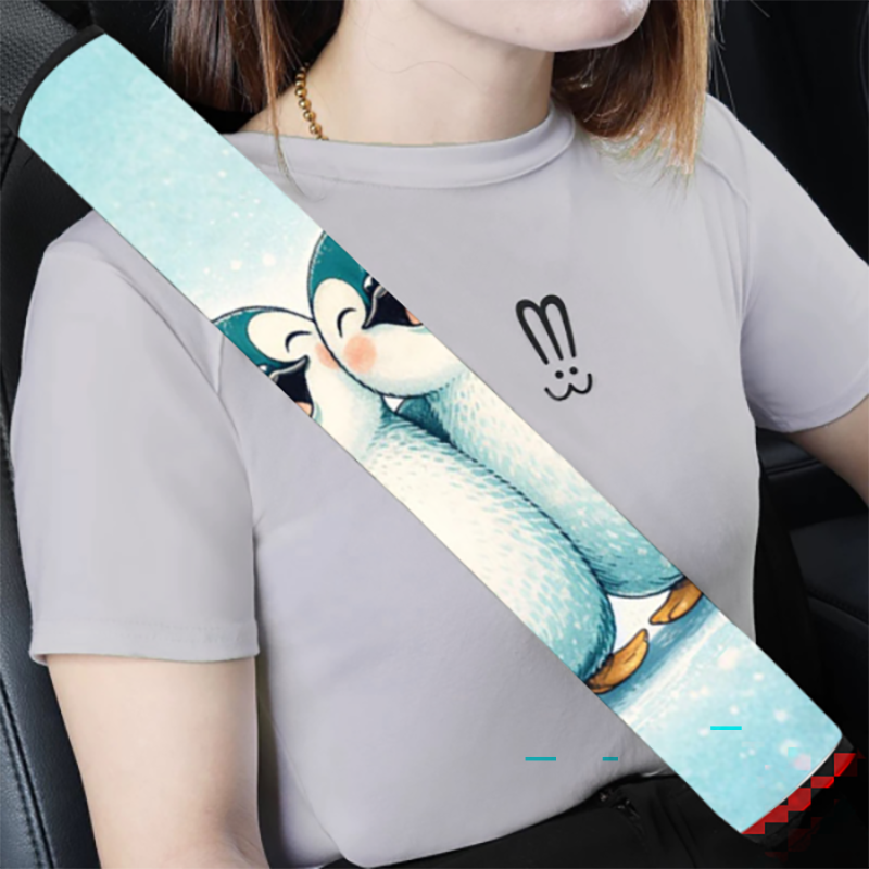Adorable Penguins Snowy Cartoon Seat Belt Cover Pad, Soft Neck & Shoulder Protector, Universal for All Car Models, 8.1 x 11.2 Inches