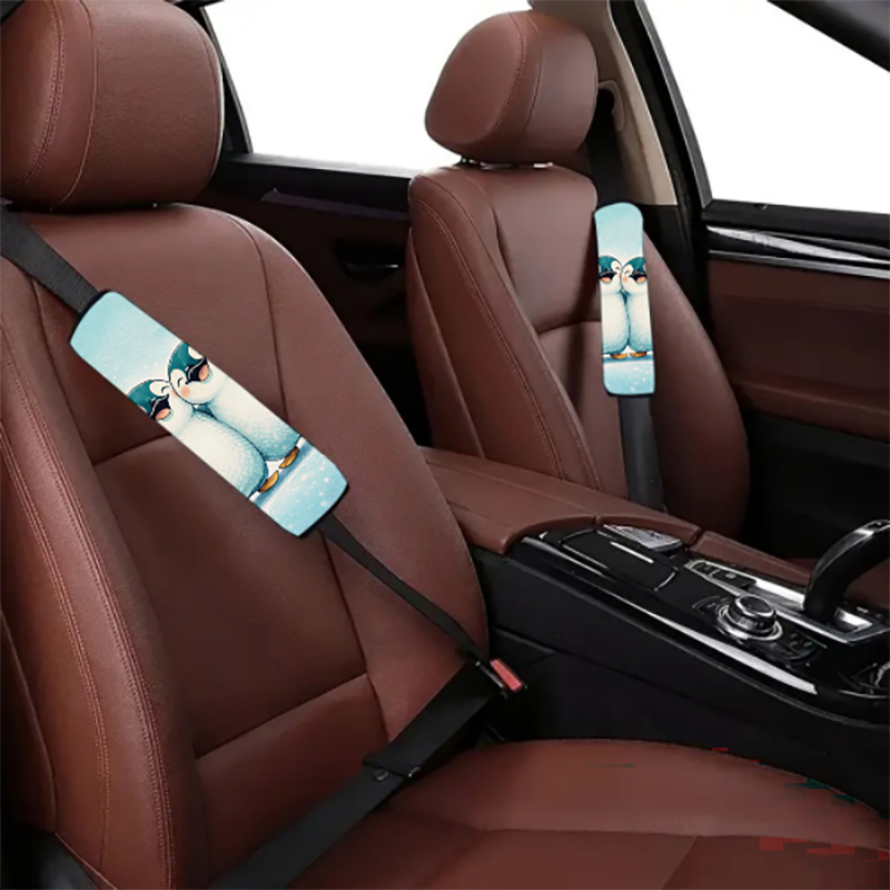 Adorable Penguins Snowy Cartoon Seat Belt Cover Pad, Soft Neck & Shoulder Protector, Universal for All Car Models, 8.1 x 11.2 Inches