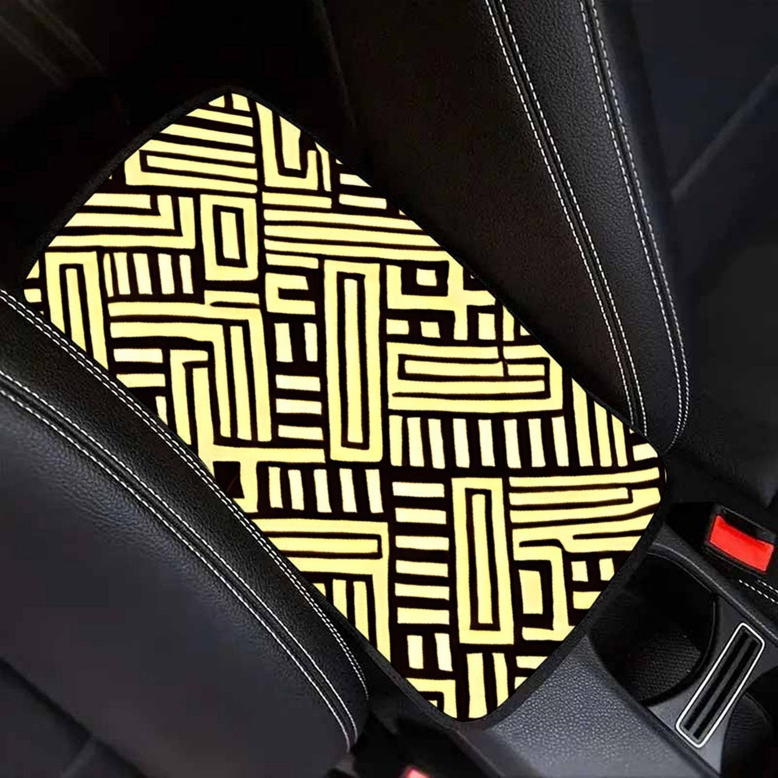 Black and Gold Geometric Car Armrest Cushion – Luxury Console Pad