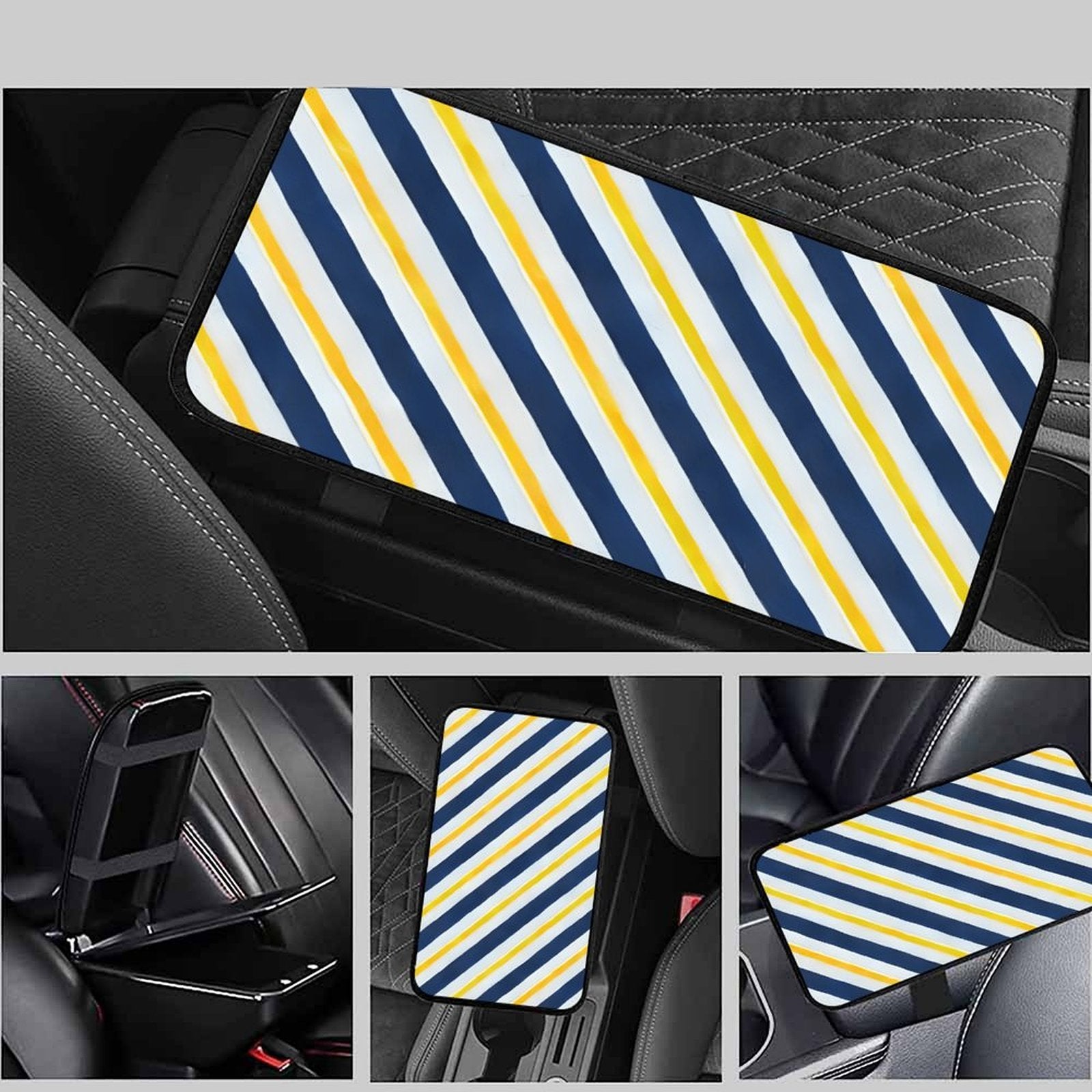 Striped Car Seat Belt Pad – Soft Shoulder Strap Cover, 32x19cm Universal Seatbelt Cushion with Modern Blue & Yellow Design