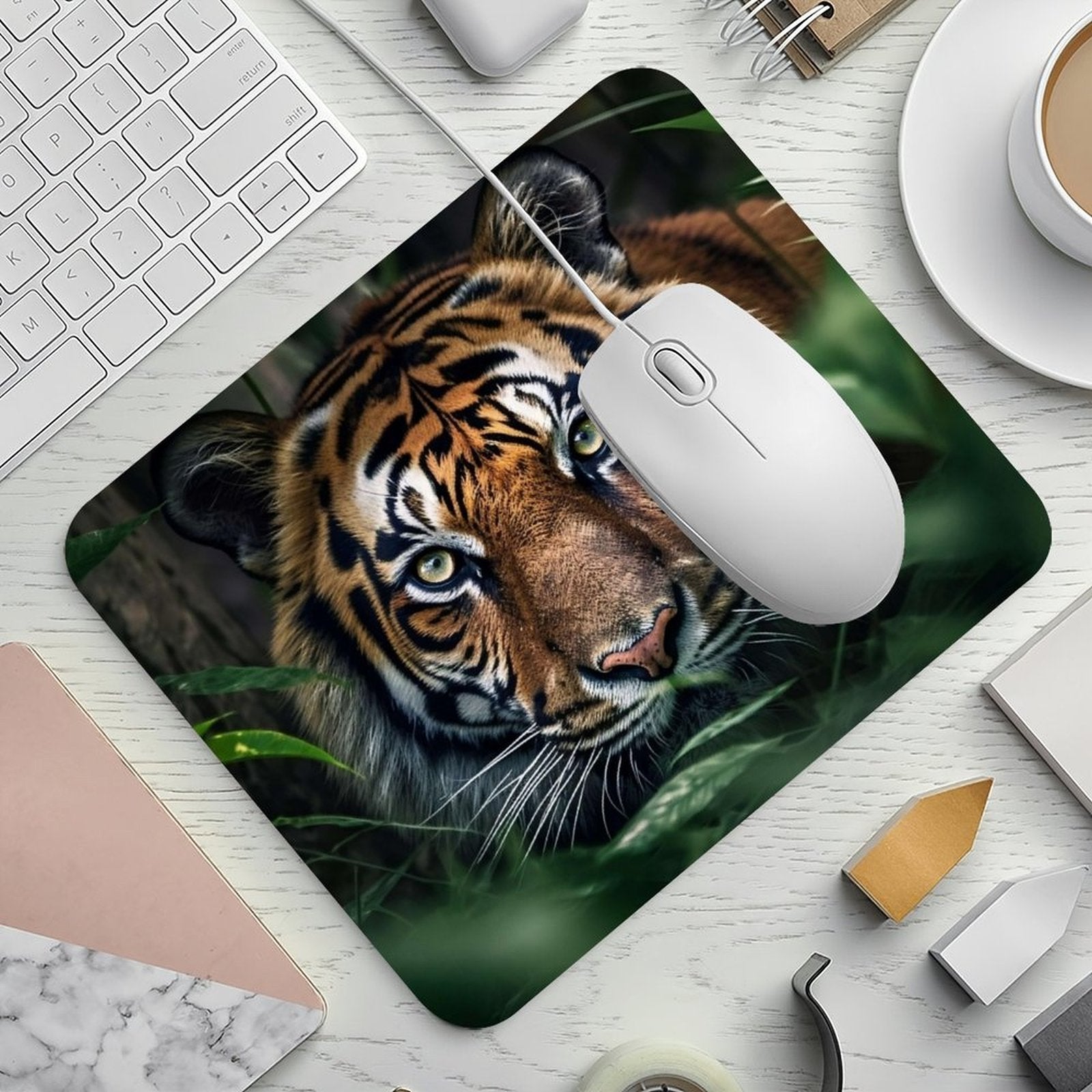 Wild Tiger Mouse Pad, Wildlife Animal Desk Mouse Mat, Anti-Slip Rubber Base, Smooth Tracking Gaming Mousepad