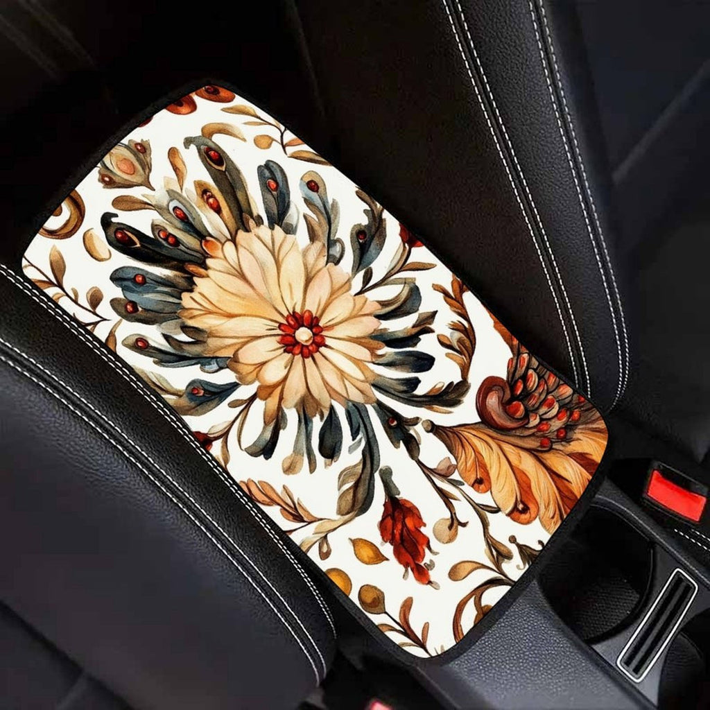 Symmetrical Floral Art Car Armrest Cushion – Elegant Console Pad